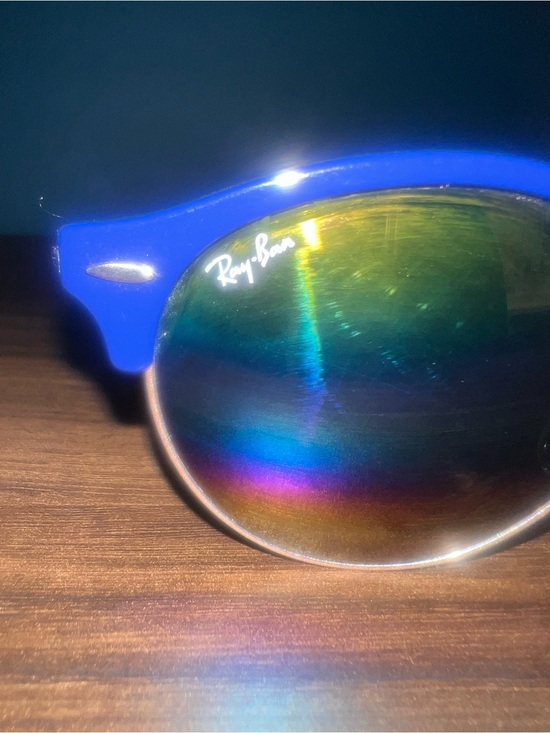 Ray-Ban Round Sunglasses in Blue with Rainbow Mirrored Lenses main image 10